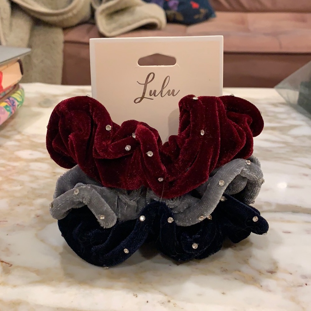 NWT Velvet Embellished Scrunchies